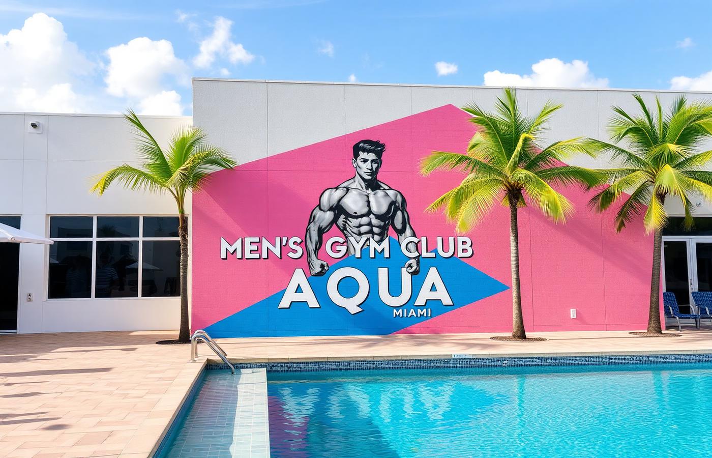 Club Aqua Miami men's gym mural by Rob Stone