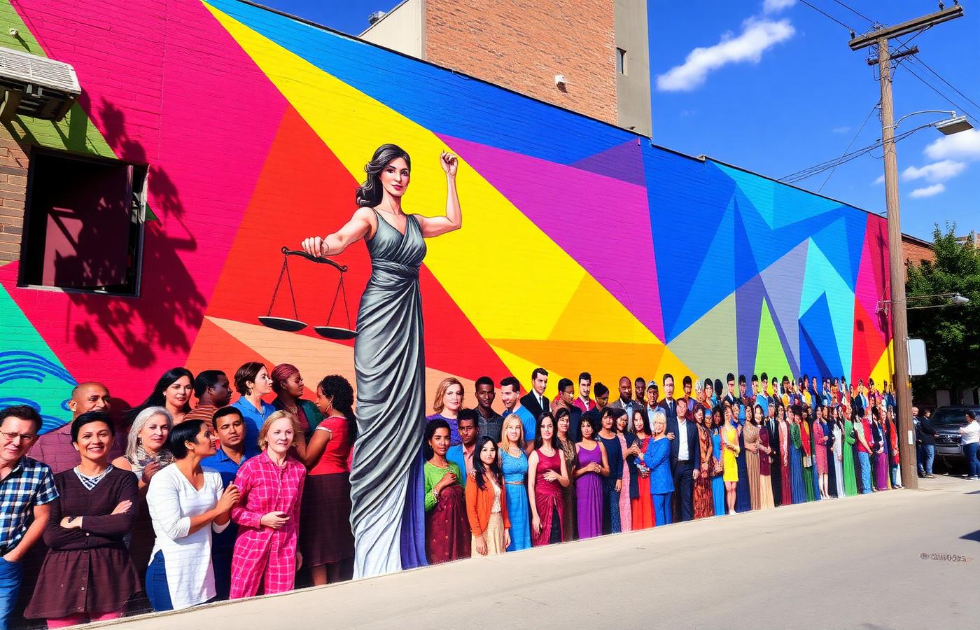 Pride Law justice mural by Rob Stone
